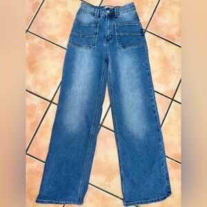 Vibrant Medium Blue Wide-Leg Denim Jeans